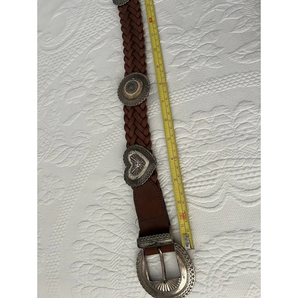 vintage BRIGHTON western CONCHO braided Leather 1991 Belt HEARTS 43908 Small